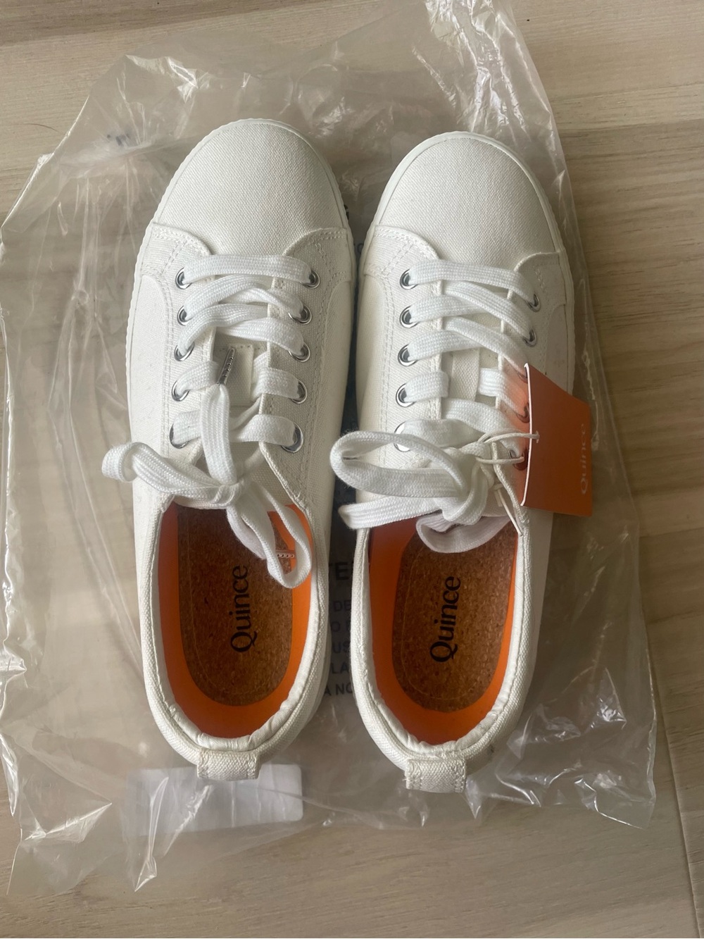 Quince White Canvas Kids Sneakers with Orange Insole